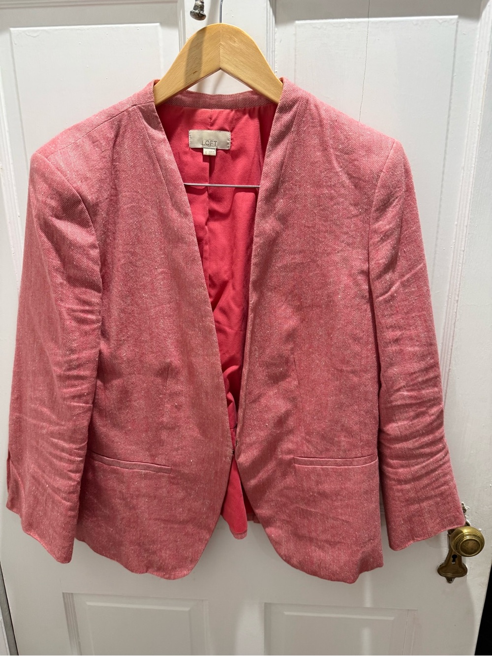 LOFT Rose Pink Collarless Open-Front Blazer